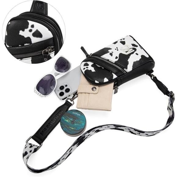 Cow Print Crossbody Mini Bag with Adjustable Strap and Zipper Pockets - Picture 6 of 6